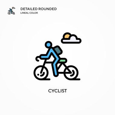 Bisikletçi vektör simgesi. Modern vektör illüstrasyon kavramları. Düzenlemesi ve kişiselleştirmesi kolay.
