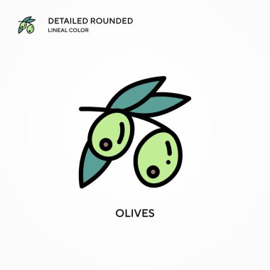 Zeytin vektörü simgesi. Modern vektör illüstrasyon kavramları. Düzenlemesi ve kişiselleştirmesi kolay.