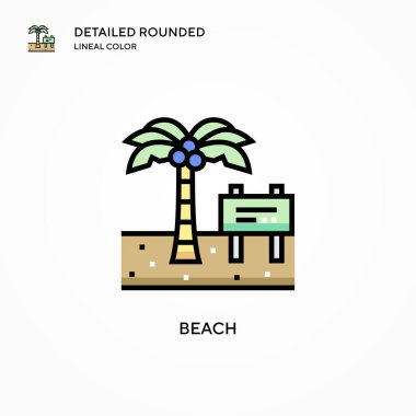 Plaj vektör simgesi. Modern vektör illüstrasyon kavramları. Düzenlemesi ve kişiselleştirmesi kolay.