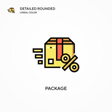 Paket vektör simgesi. Modern vektör illüstrasyon kavramları. Düzenlemesi ve kişiselleştirmesi kolay.