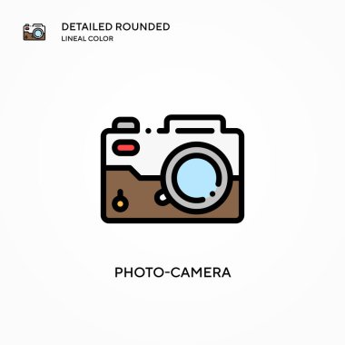 Fotoğraf makinesi vektör simgesi. Modern vektör illüstrasyon kavramları. Düzenlemesi ve kişiselleştirmesi kolay.