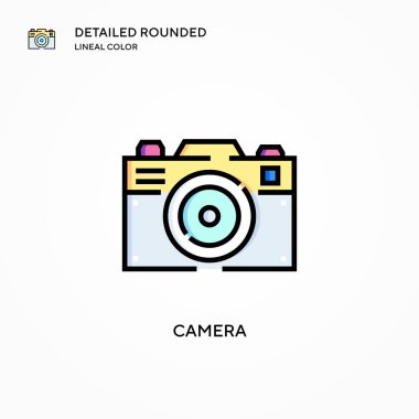 Kamera vektör simgesi. Modern vektör illüstrasyon kavramları. Düzenlemesi ve kişiselleştirmesi kolay.