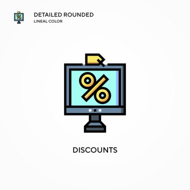 İndirim vektör simgesi. Modern vektör illüstrasyon kavramları. Düzenlemesi ve kişiselleştirmesi kolay.