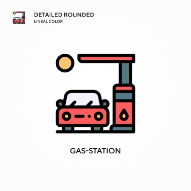Benzin istasyonu vektör simgesi. Modern vektör illüstrasyon kavramları. Düzenlemesi ve kişiselleştirmesi kolay.