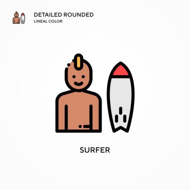 Sörfçü vektör simgesi. Modern vektör illüstrasyon kavramları. Düzenlemesi ve kişiselleştirmesi kolay.