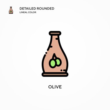 Zeytin vektörü simgesi. Modern vektör illüstrasyon kavramları. Düzenlemesi ve kişiselleştirmesi kolay.