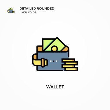Cüzdan vektör simgesi. Modern vektör illüstrasyon kavramları. Düzenlemesi ve kişiselleştirmesi kolay.