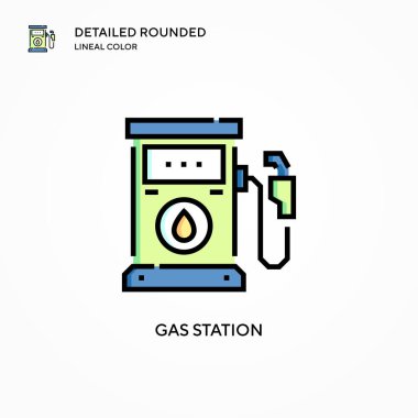 Benzin istasyonu vektör simgesi. Modern vektör illüstrasyon kavramları. Düzenlemesi ve kişiselleştirmesi kolay.