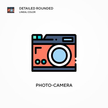 Fotoğraf makinesi vektör simgesi. Modern vektör illüstrasyon kavramları. Düzenlemesi ve kişiselleştirmesi kolay.