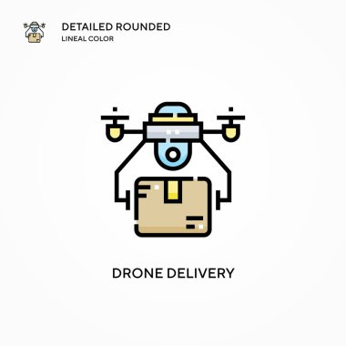 Drone dağıtım vektör simgesi. Modern vektör illüstrasyon kavramları. Düzenlemesi ve kişiselleştirmesi kolay.