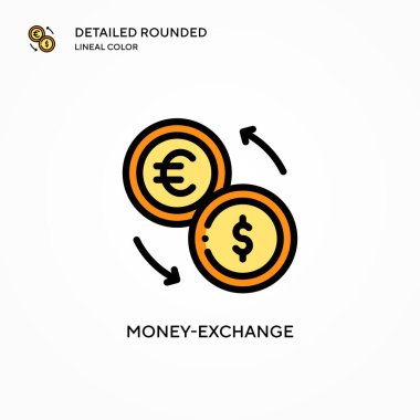 Para değişimi vektör simgesi. Modern vektör illüstrasyon kavramları. Düzenlemesi ve kişiselleştirmesi kolay.