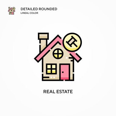 Emlak vektör ikonu. Modern vektör illüstrasyon kavramları. Düzenlemesi ve kişiselleştirmesi kolay.