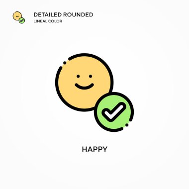 Mutlu vektör simgesi. Modern vektör illüstrasyon kavramları. Düzenlemesi ve kişiselleştirmesi kolay.