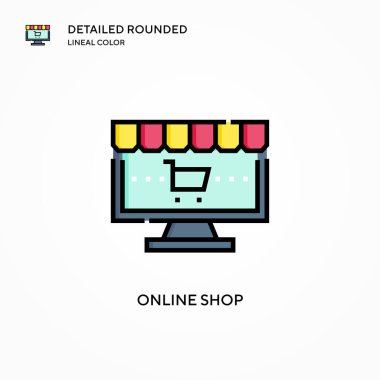 Çevrimiçi dükkan vektör simgesi. Modern vektör illüstrasyon kavramları. Düzenlemesi ve kişiselleştirmesi kolay.