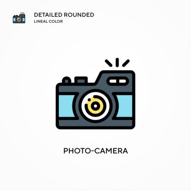 Fotoğraf makinesi vektör simgesi. Modern vektör illüstrasyon kavramları. Düzenlemesi ve kişiselleştirmesi kolay.