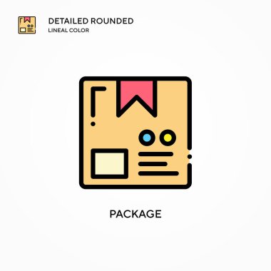 Paket vektör simgesi. Modern vektör illüstrasyon kavramları. Düzenlemesi ve kişiselleştirmesi kolay.