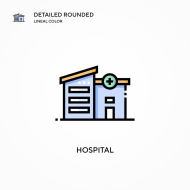 Hastane vektör ikonu. Modern vektör illüstrasyon kavramları. Düzenlemesi ve kişiselleştirmesi kolay.