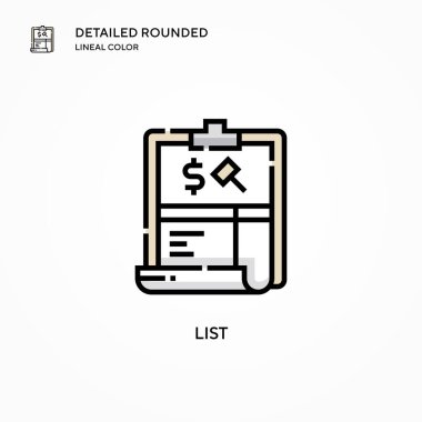 Vektör simgesini listele. Modern vektör illüstrasyon kavramları. Düzenlemesi ve kişiselleştirmesi kolay.