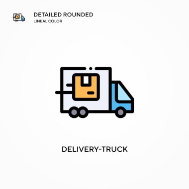 Teslimat kamyonu vektör ikonu. Modern vektör illüstrasyon kavramları. Düzenlemesi ve kişiselleştirmesi kolay.