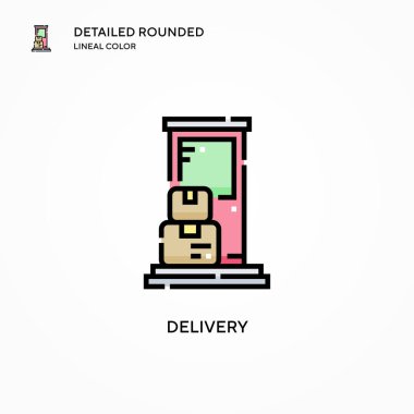 Teslimat vektör simgesi. Modern vektör illüstrasyon kavramları. Düzenlemesi ve kişiselleştirmesi kolay.