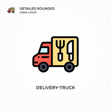 Teslimat kamyonu vektör ikonu. Modern vektör illüstrasyon kavramları. Düzenlemesi ve kişiselleştirmesi kolay.