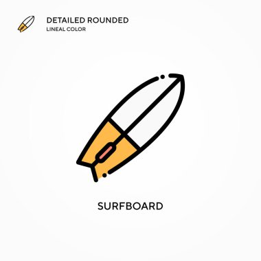 Sörf tahtası vektör simgesi. Modern vektör illüstrasyon kavramları. Düzenlemesi ve kişiselleştirmesi kolay.