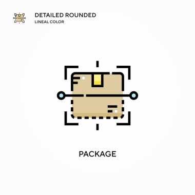 Paket vektör simgesi. Modern vektör illüstrasyon kavramları. Düzenlemesi ve kişiselleştirmesi kolay.
