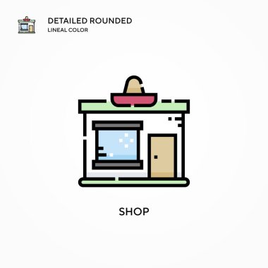 Dükkan vektör ikonu. Modern vektör illüstrasyon kavramları. Düzenlemesi ve kişiselleştirmesi kolay.