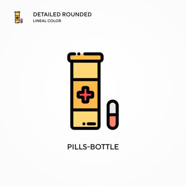 İlaç şişesi vektör ikonu. Modern vektör illüstrasyon kavramları. Düzenlemesi ve kişiselleştirmesi kolay.