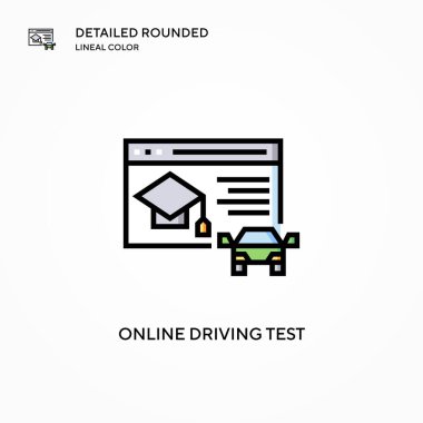 Çevrimiçi sürüş test vektör simgesi. Modern vektör illüstrasyon kavramları. Düzenlemesi ve kişiselleştirmesi kolay.