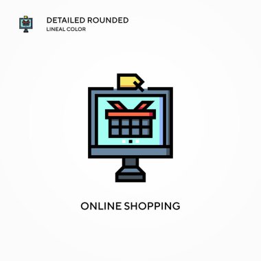 Çevrimiçi alışveriş vektör simgesi. Modern vektör illüstrasyon kavramları. Düzenlemesi ve kişiselleştirmesi kolay.