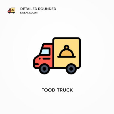Yemek kamyonu vektör ikonu. Modern vektör illüstrasyon kavramları. Düzenlemesi ve kişiselleştirmesi kolay.