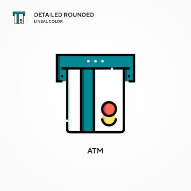 ATM vektör simgesi. Modern vektör illüstrasyon kavramları. Düzenlemesi ve kişiselleştirmesi kolay.