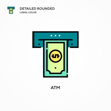 ATM vektör simgesi. Modern vektör illüstrasyon kavramları. Düzenlemesi ve kişiselleştirmesi kolay.