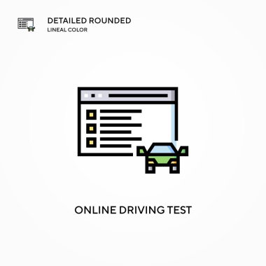 Çevrimiçi sürüş test vektör simgesi. Modern vektör illüstrasyon kavramları. Düzenlemesi ve kişiselleştirmesi kolay.