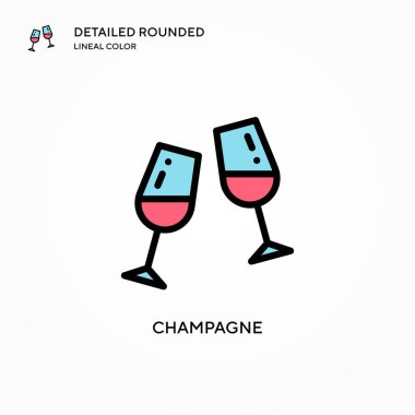 Şampanya vektör ikonu. Modern vektör illüstrasyon kavramları. Düzenlemesi ve kişiselleştirmesi kolay.