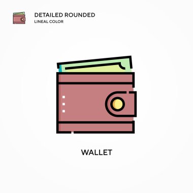 Cüzdan vektör simgesi. Modern vektör illüstrasyon kavramları. Düzenlemesi ve kişiselleştirmesi kolay.
