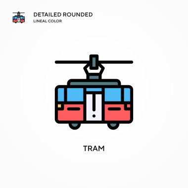 Tramvay vektör simgesi. Modern vektör illüstrasyon kavramları. Düzenlemesi ve kişiselleştirmesi kolay.