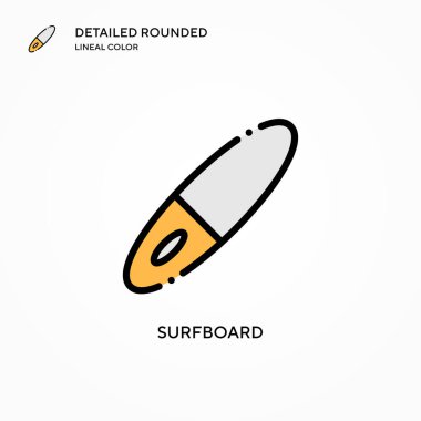 Sörf tahtası vektör simgesi. Modern vektör illüstrasyon kavramları. Düzenlemesi ve kişiselleştirmesi kolay.