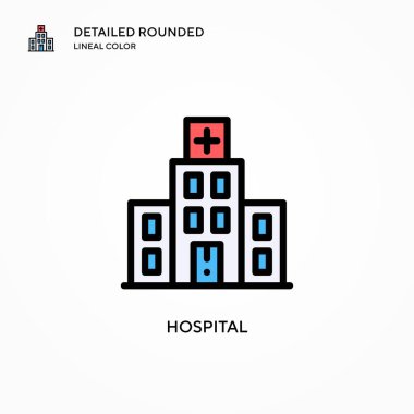 Hastane vektör ikonu. Modern vektör illüstrasyon kavramları. Düzenlemesi ve kişiselleştirmesi kolay.