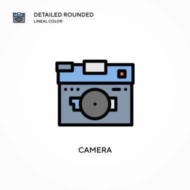 Kamera vektör simgesi. Modern vektör illüstrasyon kavramları. Düzenlemesi ve kişiselleştirmesi kolay.