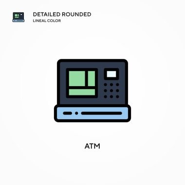 ATM vektör simgesi. Modern vektör illüstrasyon kavramları. Düzenlemesi ve kişiselleştirmesi kolay.