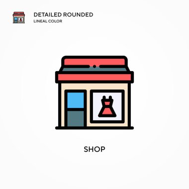 Dükkan vektör ikonu. Modern vektör illüstrasyon kavramları. Düzenlemesi ve kişiselleştirmesi kolay.