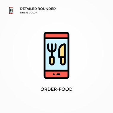 Yemek siparişi vektör simgesi. Modern vektör illüstrasyon kavramları. Düzenlemesi ve kişiselleştirmesi kolay.