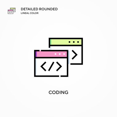 Kodlama vektör simgesi. Modern vektör illüstrasyon kavramları. Düzenlemesi ve kişiselleştirmesi kolay.