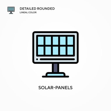 Güneş panelleri vektör simgesi. Modern vektör illüstrasyon kavramları. Düzenlemesi ve kişiselleştirmesi kolay.
