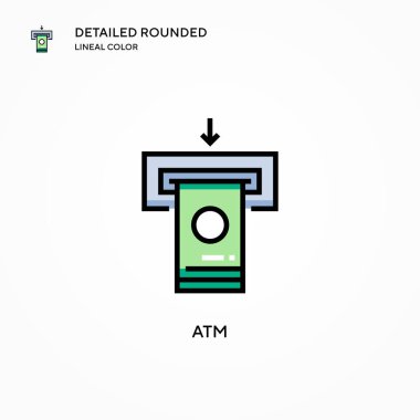 ATM vektör simgesi. Modern vektör illüstrasyon kavramları. Düzenlemesi ve kişiselleştirmesi kolay.