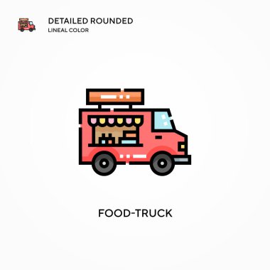Yemek kamyonu vektör ikonu. Modern vektör illüstrasyon kavramları. Düzenlemesi ve kişiselleştirmesi kolay.