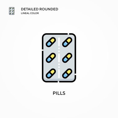 İlaç vektör ikonu. Modern vektör illüstrasyon kavramları. Düzenlemesi ve kişiselleştirmesi kolay.