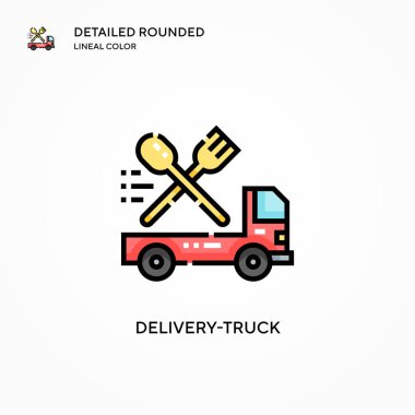 Teslimat kamyonu vektör ikonu. Modern vektör illüstrasyon kavramları. Düzenlemesi ve kişiselleştirmesi kolay.